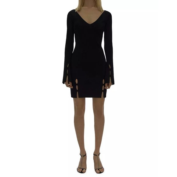 HELMUT LANG Long Sleeve Slit Cut-Out Rib-Knit Minidress - NWT - XS - Picture 5 of 6